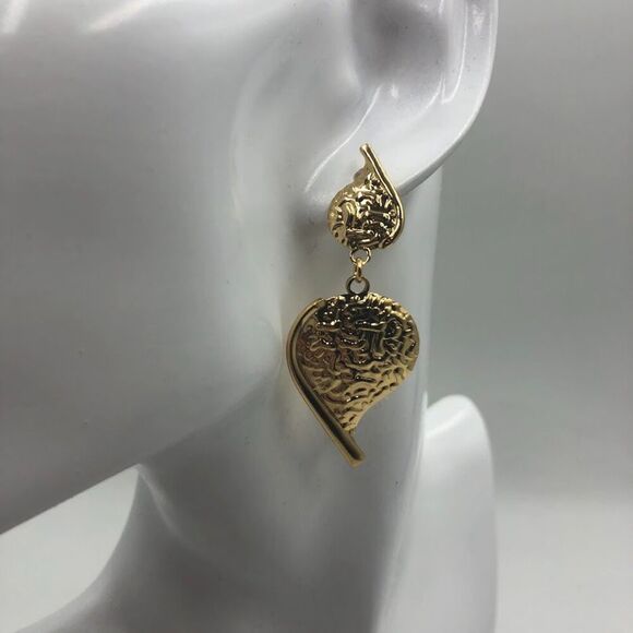 18K Gold Plated Women's Pierced Dangling Earrings Paisely Abstract Shape Chic - Picture 3 of 10